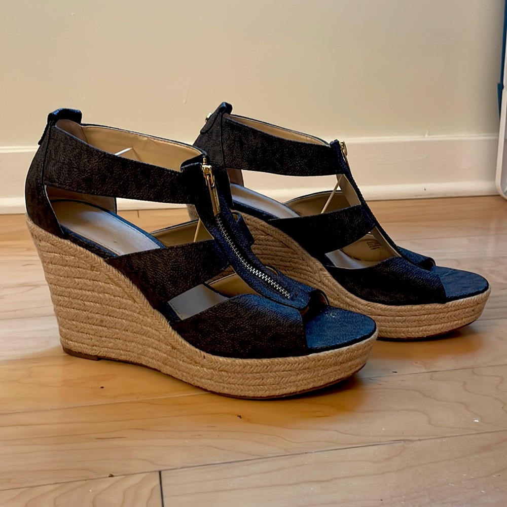 Michael Kors Brown Wedge Sandals Espadrilles, Size 10
